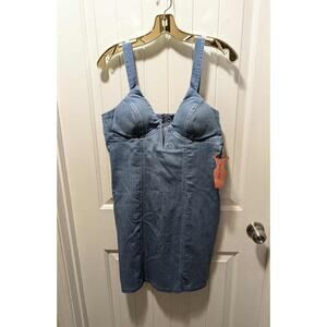NEW! Haute Monde Stretch Medium Wash Denim Sweetheart Bust Dress Size XL